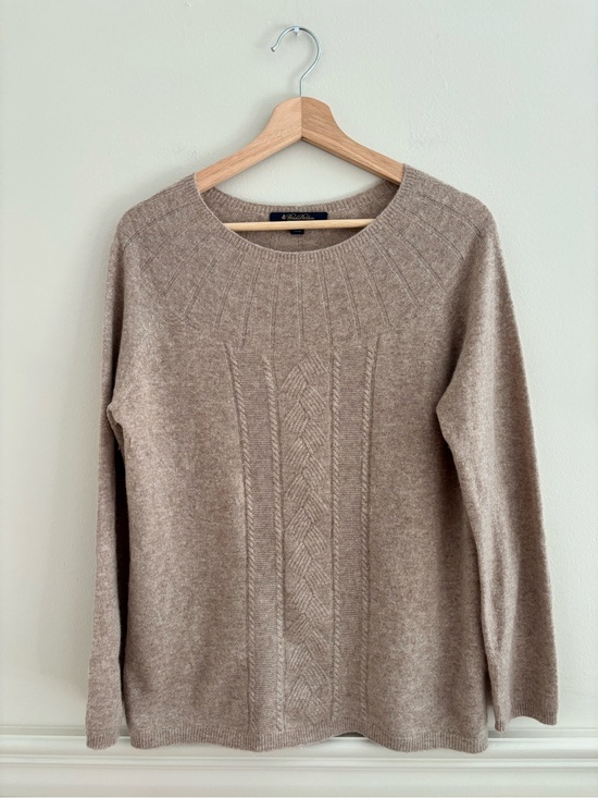 Brooks Brothers Sweaters - Brooks Brothers cashmere Taupe Cable-Front Crewneck Sweater